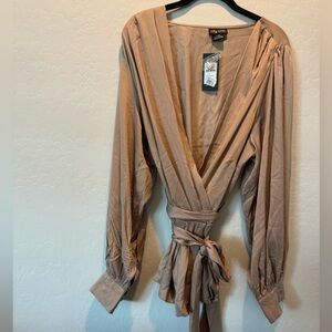NWT City Chic/Nordstrom Taupe Opulent Wrap Silky Top - 20